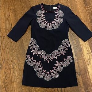 Eliza J Navy Dress with Pink Embroidery